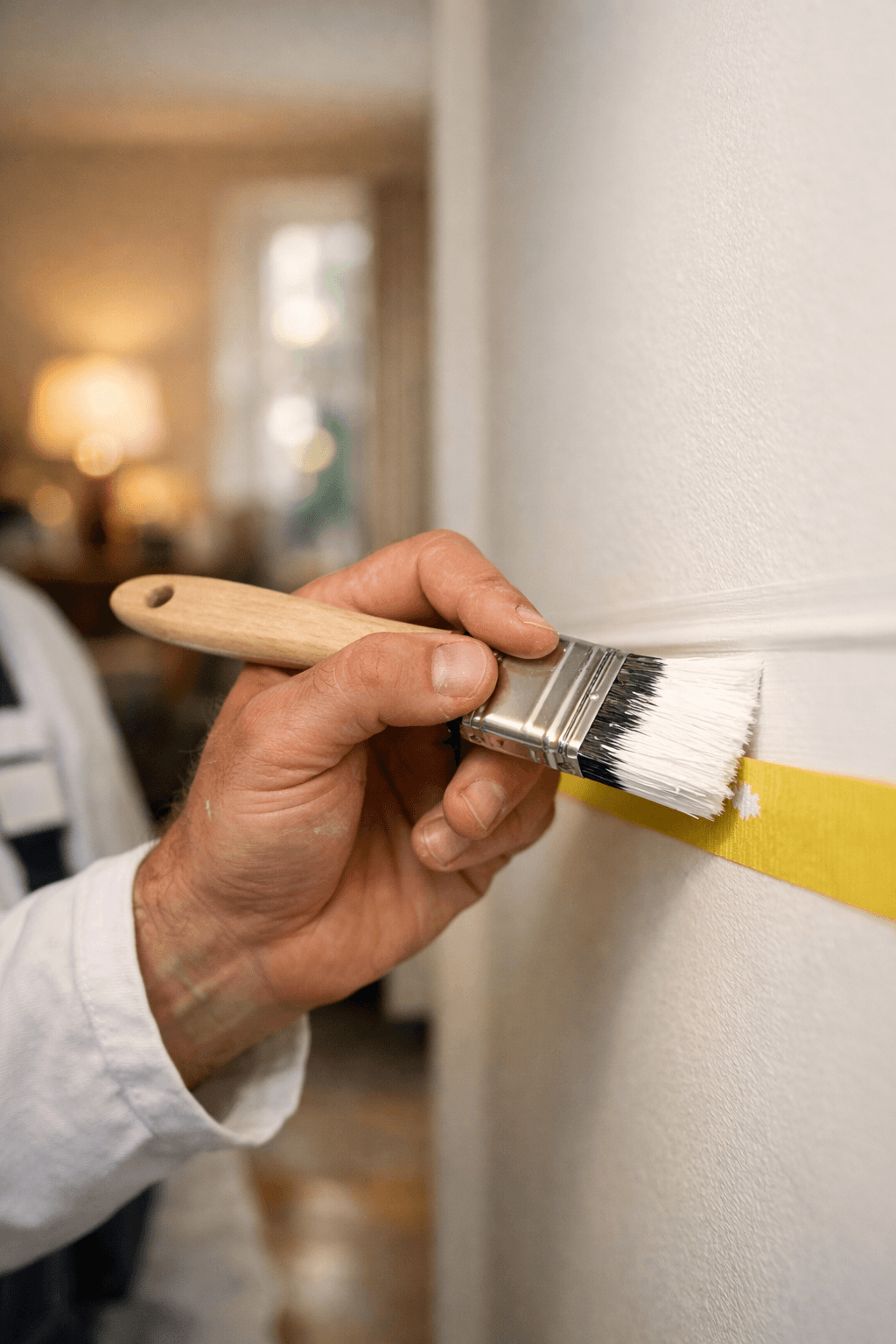 Professional painter applying precise, clean brush work to a wall