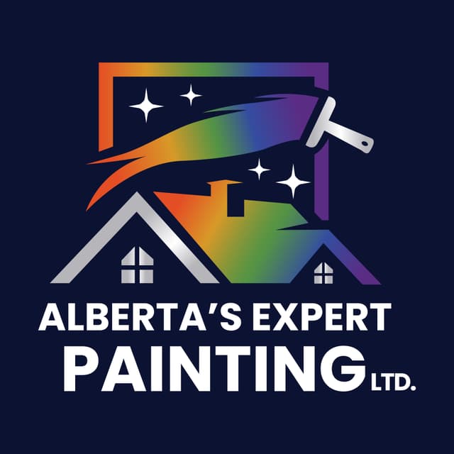 Alberta's Expert Painting Ltd. logo: rainbow paint stroke and house graphic with company name.